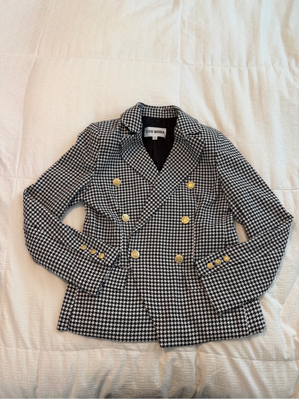 Steve Madden Black & White Houndstooth Double-Breasted Blazer
